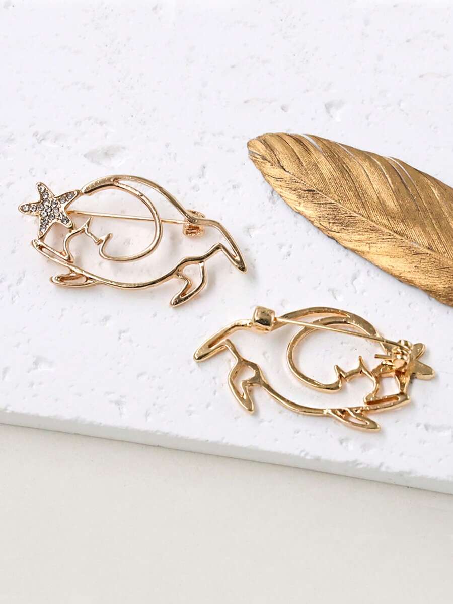 1 pieza Broche de Dibujos Animados con Línea Hueca, Alfiler Anti-Exposición para Salidas Casuales Diarias, Ramillete para Mujeres - A - Ver 1