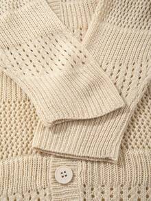 Autumn/Winter New Solid Color Casual Daily Commute Vintage Versatile Hollow Out Knit Cardigan Sweater, Simple Stylish For Layering - Apricot - View 9
