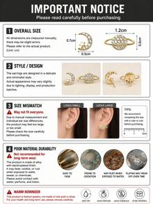 1 par de pendientes asimétricos de moda con diseño de estrella, luna y planeta, personalizados y sencillos - A - Ver 2