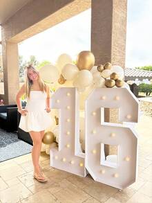 3FT Luminous Digital Frame KT Board, DIY Numbers 0-9, Suitable For 16th, 30th Birthday Decoration, Warm Fluorescent Lights, Birthday Party Decoration, Valentine's Day, Wedding, Baby, Anniversary, Graduation Decoration - 彩色 - 查看 1