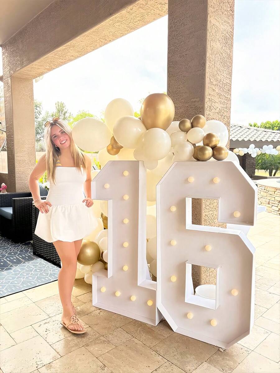 3FT Luminous Digital Frame KT Board, DIY Numbers 0-9, Suitable For 16th, 30th Birthday Decoration, Warm Fluorescent Lights, Birthday Party Decoration, Valentine's Day, Wedding, Baby, Anniversary, Graduation Decoration - 彩色 - 查看 1