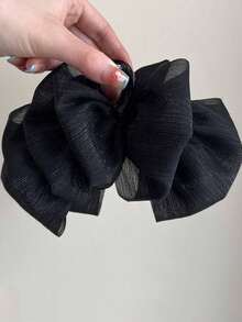 1pc Women's Solid Color Shiny Seersucker Bow Hair Clip, Elegant Fashion Claw Clip, Suitable For Daily Use - Black - View 7