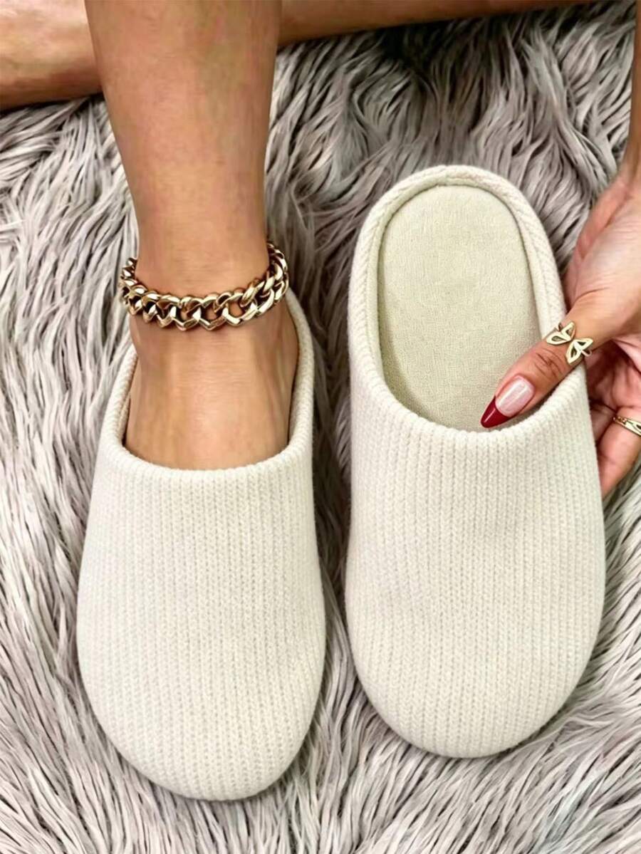 1 par de pantuflas cómodas de felpa con decoración de lazo para el hogar