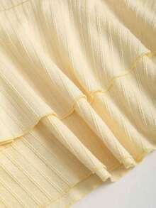 Solid Color Textured Jumpsuit With Tie Neck For Vacation, For Beach Party - Yellow - View 3