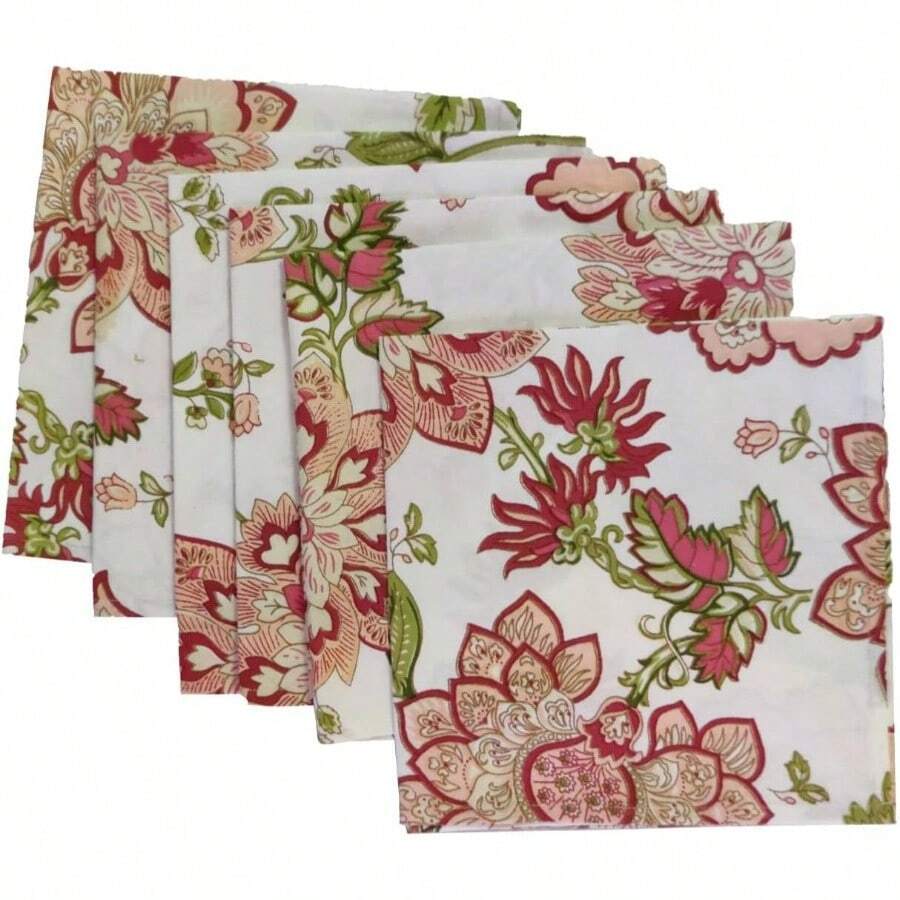Juego de 6 servilletas de mesa de comedor Servilletas de mesa florales de 18x 18 pulgadas Servilletas de tela impresas algodn Servilletas de algodn suave lavable multicolor - Crema multiusos - Ver 1