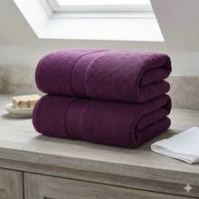 H&R Set Of 2 Jumbo Extra Large Bath Sheets – 85 X 175 Cm Super Soft, Highly Absorbent, Quality Towels For Bathroom, Spa, Gym & Hotel Use - Purple - View 2
