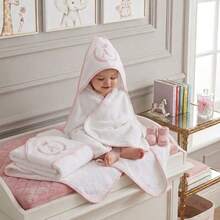 Set Of 2 Personalized Baby Initial/Name Hooded Bath Towels With Embroidery, 100% Cotton, High Absorption, Pink - 淺粉色 - 查看 3