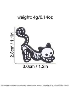 骷髏貓琺瑯胸針，哥德風可愛伸展貓胸針，獨特時尚配件，適合哥德風與可愛風格愛好者 - 黑與白 - 查看 3