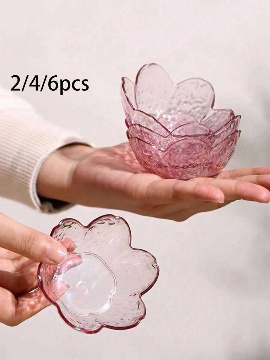 2/4/6件套迷你樱花酱汁碟,粉色樱花水晶塑料开胃菜盘,蘸酱碗,品尝碟,托盘,调味碟,小碗,冰淇淋小吃酱油碟,不易碎花形蘸酱碗 - 彩色 - 查看 1