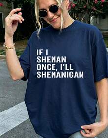 Ladies' Casual Summer T-Shirt| Women'S  Graphic Print 'If I Shenan Once, I'll Shenanigan', Round Neck, Comfortable Fit For Everyday Wear And Sports - 寶藍色 - 查看 7