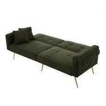 Sofa Bed With Adjustable Incline, Gold Legs, Cushions And Side Storage Pockets - 軍綠色 - 查看 10