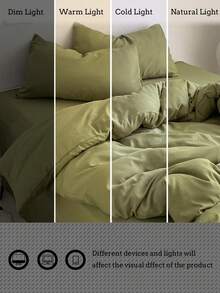 Blue And White Colorblock Washed Polyester Skin-Friendly 3 PiecesDuvet Cover Set - Lime Green - View 9