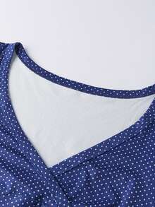 Women's Deep V Neck Tops Summer Short Cap Sleeve Dot Print  Slim Fit T-Shirt - Navy Blue - View 6