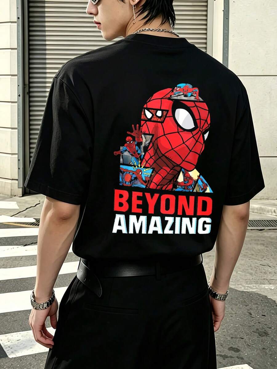 Marvel Spider-Man: Outrageously Amazing Graphic T-Shirt 100% Cotton Men's Clothing Men's T-Shirt Summer Holiday Outfits Marvel Series Gifts For Men Streetwear - 黑色 - 查看 1