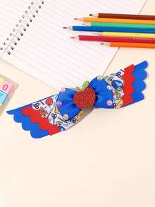1pc Back To School Hair Bow For Girls Cute Pencil Apple Bow Hair Clip Blue Red Grosgrain Ribbon Hair Barrette Tees Hair Accessories - Blue - View 4