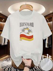 EU Popular Germany Football Style Pure White Short Sleeve Casual Tee, Trikot Fußball Deutschland, The Neighbourhood, Deutschland Trikot, Deu - Style1 - View 1