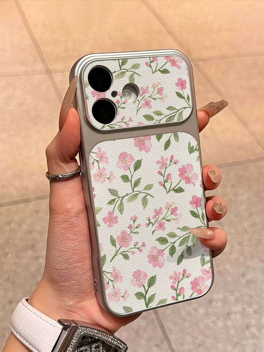 Fashionable Luxury Pink Floral Pattern Shockproof Full Coverage Phone Case, New Spring Floral Pattern Shockproof Phone Case, Instantly Transform 17promax Leather Texture Phone Case, Compatible With Apple 17/17 Pro Max/16 Pro Max/15 Pro Max/17 Pro/11 12 13 14 15 16/12/12 Pro/14 Pro Max/13 Pro Max/16 Pro, Spring Birthday Gift - Beige - View 1