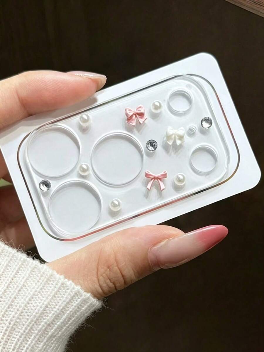 Protector de cámara transparente con lazo 3D rosa y azul, diamantes y perlas, elegante y lindo, compatible con iPhone 17 Pro Max 17 Pro, película de protección de lente de vidrio - lazo rosa - Ver 1