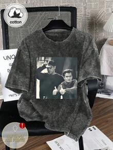 Áo thun graphic phong cách retro phim và chương trình truyền hình Friends, áo top mùa hè 2026, casual - màu đen - Xem 1