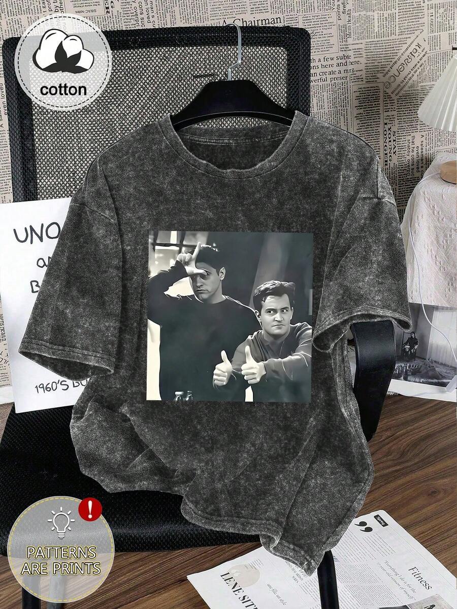 Áo thun graphic phong cách retro phim và chương trình truyền hình Friends, áo top mùa hè 2026, casual - màu đen - Xem 1