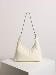 Bolso de hombro tipo hobo con minifalda de malla beige con borlas y brillantes de strass para mujeres, adecuado para vacaciones y compras (patrón floral aleatorio) - Beis - Ver 4