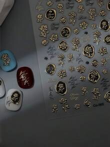 1片 5D金屬玫瑰美甲貼紙，優雅復古美甲貼花，自黏式美甲貼片，夏季DIY美甲藝術裝飾，簡易美甲貼紙，適合女孩與女性的最佳美甲用品，適用於情人節與浪漫場合 - 彩色 - 查看 4