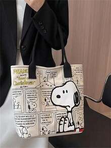 Peanuts 官方 Snoopy 卡通印花帆布包，大容量托特包兼單肩斜跨包，多口袋設計，可放入 14 吋筆電，耐用布料，適合青少年女孩/女性/學生，適用於上學/通勤/旅行，Snoopy/Peanuts 粉絲理想生日禮物 - 查看 8