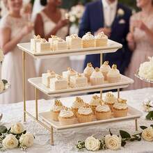 3-Tier Foldable Metal Stand White Plastic Tiered Food Display Rack, Suitable For Fruit, Desserts, Wedding, Birthday Party Display - Multicolor - View 6