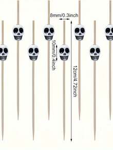 100pcs/Set Skull Fruit Picks, Rooster Tail Picks, Creative Hamburger And Pastry Picks, Bamboo Skewers. Suitable For Christmas And Day Of The Dead Theme Parties, Enhance Party Atmosphere, Rooster Tail Picks - View 5