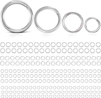 600 piezas de argollas de salto de acero inoxidable grandes y resistentes, argollas de salto gruesas sin empañamiento para la fabricación de joyas, 6 8 10 12 mm, calibre 15-18, plateado