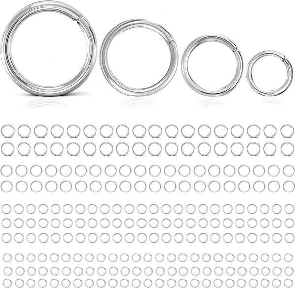 600PCs Large Heavy Duty Stainless Steel Jump Rings, No Tarnish Thick Jump Rings For Jewelry Making, 6 8 10 12mm, 15-18 Gauge, Silver