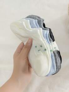 5 Pairs Women's French Floral Patchwork Invisible Socks (No Cardboard Lining, Random Colors) - Multicolor - View 5