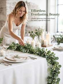 1pc Artificial Eucalyptus Branch Vine, White Flowers, Silver Leaf Eucalyptus Branch Vine With Baby's Breath, Artificial Greenery Vine, Suitable For Wedding, Party, Fireplace Mantel, Table Runner, Home Decor, Office Decor, Summer Decor - Green Extended Version - View 7