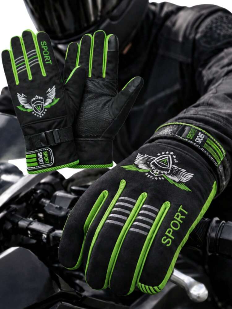 Waterproof, Non-Slip Motorcycle Gloves With Finger Grips - 綠色 - 查看 1