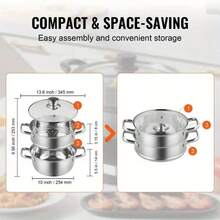 GOOGEER Stainless Steel Set Large Capacity Double-Layer Steamer, 1 Thick Steamer And 1 Heightened Steam Grid And 1 Lid, 1pc For Home Multi Functional Stainless Steel Steamer Thickened, Suitable For Multiple Stoves, For Home, Restaurant, Cooking Pot - View 5