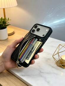 1 buah Dompet Koin & Kartu Kapasitas Besar Motif Belah Ketupat Kulit Quilted Mewah dengan Resleting, Tali Rantai Selempang, Kotak Pelindung Portabel untuk Wanita, Kompatibel dengan Apple/ Galaxy S24 Ultra/ 17 Pro Max/16 Pro Max/12 Pro/13/14 Plus/15 Pro Max - Hitam - View 7
