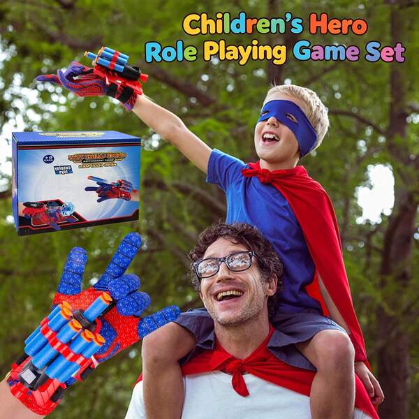 B.B.STUDY 34pcs Kids Role Play Hero Toy Set, Boys Dress Up Hero Game Toy Set, Boys Halloween Costume Toy Set, Holiday Party Hero Dress Up Game Set, Multi-Player Role Play Hero Toy Set, Includes 2 Hero Toys, 2 Hero Gloves And 30 Foam Bullets, Ideal Hero Gift For Kids, Birthday Gift, Holiday Gift, Party Gift, Halloween Gift, Christmas Gift