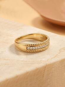 1pc Elegant Cubic Zirconia Gold Rope Textured Ring, High-Quality Jewelry, Fade-Resistant, Hypoallergenic, Suitable For Women's Party, Daily Wear And Holiday Gift - Gold - View 4