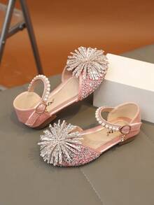 1 Pair Vintage Girls' Hollow Bow Rhinestone Sweet Style Sandals, Summer New Non-Slip Rubber Sole Open Toe Fashion, Party Vacation Open Toe Beach Shoes Soft Sole Non-Slip Beach Sandals - Pink - View 8