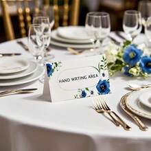 Watercolor Blue Floral Place Cards, Blank Paper Tent Cards, Elegant Table Name Cards For Wedding, Bridal Shower, Birthday & Dinner Party - View 3