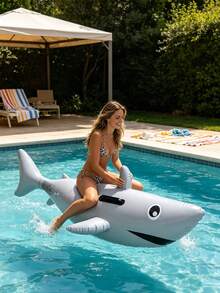 Inflatable Shark Ride, Inflatable Shark Water Ride, Inflatable Great White Shark Pool Float, PVC Inflatable Shark Surfboard Floating Raft, Suitable For Adult Family Entertainment, Outdoor Leisure, Summer Party, Beach, Lake, Water, Pool Floating, Fun Summer Water Entertainment, Suitable For Pool Party, Vacation, Summer. - Image - View 2