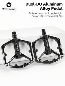 WEST BIKING 1 Pair Western Riding Dual Alloy Anti-Slip Bicycle Pedals, Suitable For Mountain/Road Bikes Cycling Accessories - Black - View 2