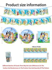 50/66件組 Bluey 主題一次性餐具套裝，無塗層餐具，含盤子、杯子、紙巾，適用於生日派對、婚禮宴會、畢業典禮、節慶、戶外露營、家庭聚會、燒烤佈置與裝飾，適合兒童 - 彩色 - 查看 3
