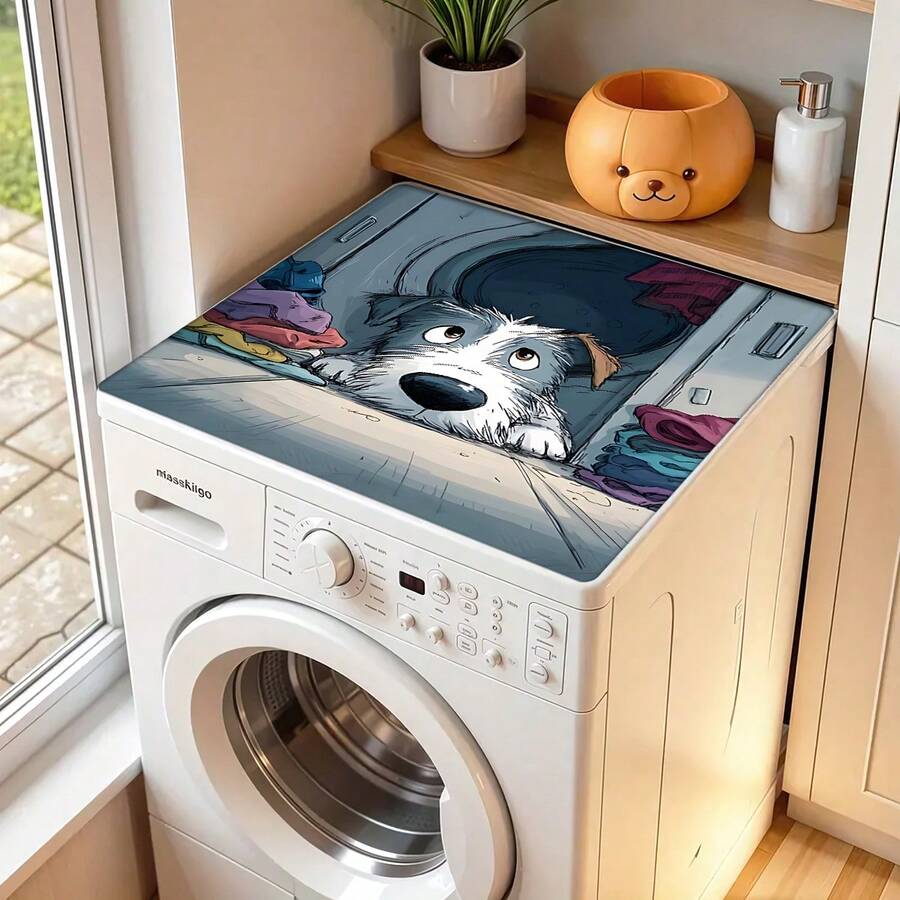 1pc, Home Decor, Cartoon Puppy Pattern Printed Washing Machine Dust Cover, Rubber Soft Bottom, Laundry Room Accessories, Washing Machine Top Protection Pad, Water Absorbent Quick Drying, Refrigerator Dust Cover Pad, Coffee Machine Countertop Water Absorbent Pad, Diatom Mud Drainage Pad, Modern Laundry Room And Kitchen Appliance Washing Machine And Dryer Dust Cover, Home Decor, Kitchen Dining Room Decor - Multicolor - View 1