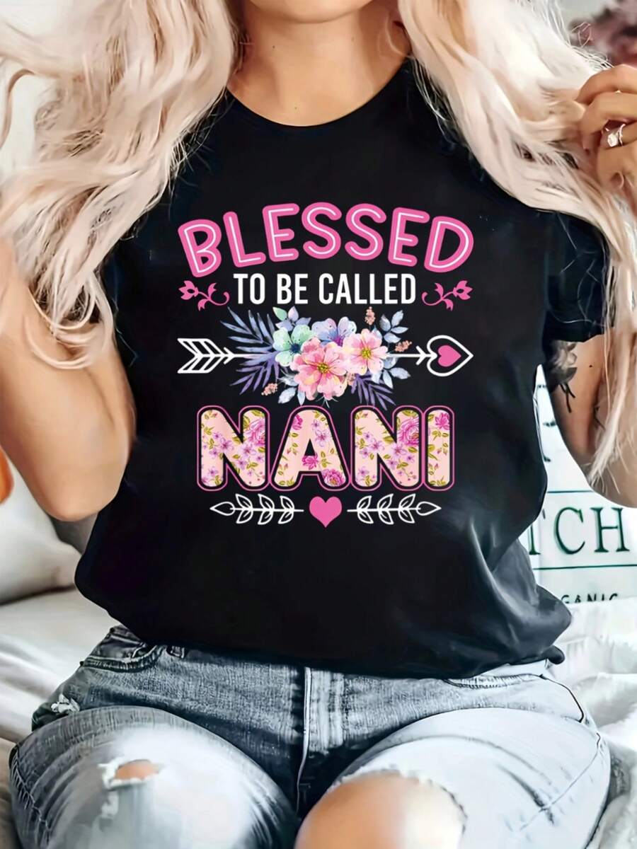 Camiseta de corte holgado para mujer de Wo's con estampado floral de la marca NANI - Camiseta de manga corta con cuello redondo y corte holgado, elasticidad media, adecuada para uso casual, - negro - Ver 1
