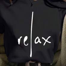 Camiseta Casual de Manga Corta con Estampado de Letras "Relax" para Mujer - negro - Ver 2