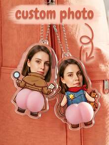 Llavero de trasero personalizado con foto, diseño único de trasero de silicona, adecuado para parejas y amigos, amantes de bromas, alivio del estrés, almacenamiento de llaves, llavero para coche - Modelo 1 - Ver 7