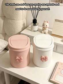 Mini Desktop Trash Can With Lid And Decorative Bow, Plastic Swivel Lid, Non-Electric Cylindrical, Suitable For Home, Office, Kitchen, Bedroom Vanity And Daily Use - Multicolor - View 13
