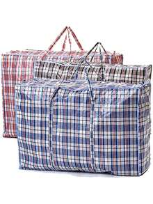 Large Sturdy And Durable Moving Packing Bag, Reusable Zipper Storage Bag, Large Capacity Clothing Storage Bag, Extra Large Plastic Grid Laundry Shopping Bag With Zipper And Handles, Foldable Portable Travel Beach Bag, School Storage Bag, Teacher Storage Bag, Suitable For Commuting, School, Shopping, Travel, Vacation, Holiday And Beach Occasions. - One Size - View 2