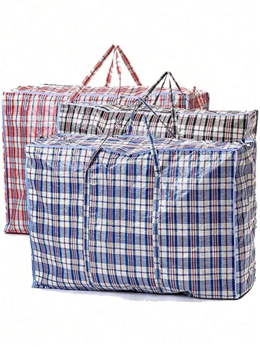 Large Sturdy And Durable Moving Packing Bag, Reusable Zipper Storage Bag, Large Capacity Clothing Storage Bag, Extra Large Plastic Grid Laundry Shopping Bag With Zipper And Handles, Foldable Portable Travel Beach Bag, School Storage Bag, Teacher Storage Bag, Suitable For Commuting, School, Shopping, Travel, Vacation, Holiday And Beach Occasions.